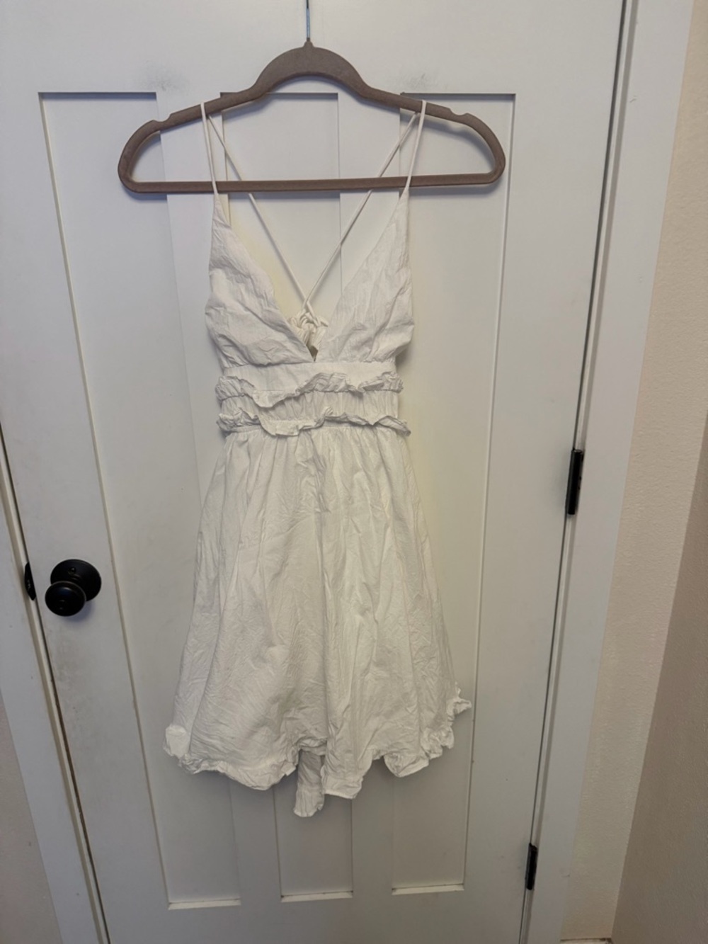 Mable Little White Dress Sleeveless Short Cotton Size Small V-Neck Open Back